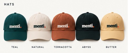 menti hats shown in the house colorways